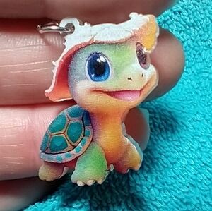 Cute smiling turtle wire dangle earrings yellow green blue